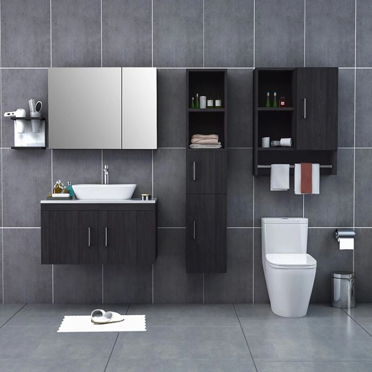 Corner vanities for bathrooms combined with tall cabinets in custom projects