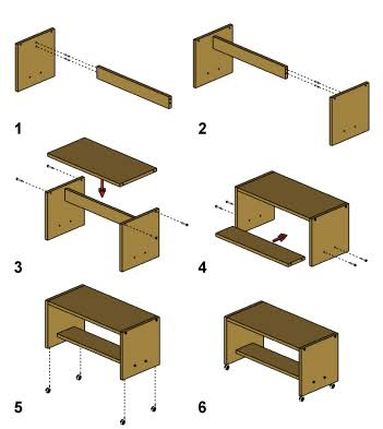 Clear step-by-step assembly manual with numbered hardware for flat pack bookcase