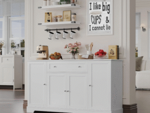 white sideboard cabinet buffet storage for dining room and hospitality projects