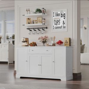 white sideboard cabinet buffet storage for dining room and hospitality projects