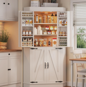 white sideboard cabinet buffet hutch pantry storage for hospitality and serviced apartments