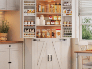 white sideboard cabinet buffet hutch pantry storage for hospitality and serviced apartments