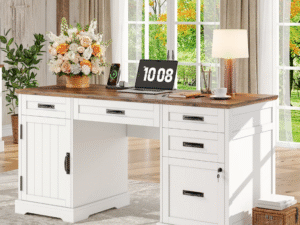 Farmhouse home office desk with charging station and storage, OEM office furniture for Middle East projects