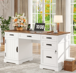 Farmhouse home office desk with charging station and storage, OEM office furniture for Middle East projects