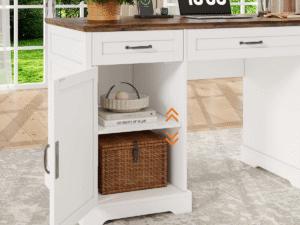 Farmhouse home office desk with locking file cabinet and built-in charging station for OEM/ODM buyers