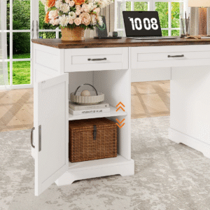 Farmhouse home office desk side cabinet storage with adjustable shelf and door compartment for office organization