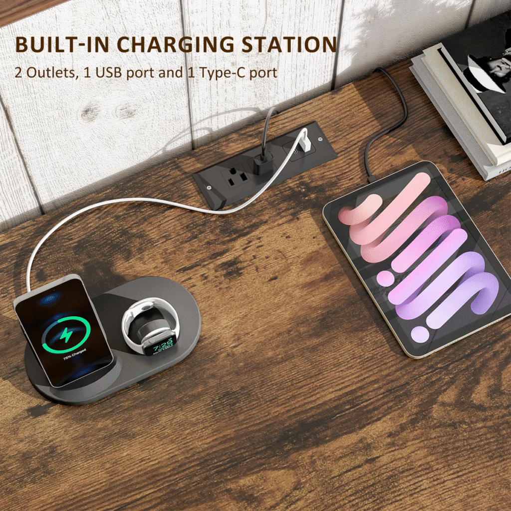 Built-in charging station with USB and power on computer home office furniture desk