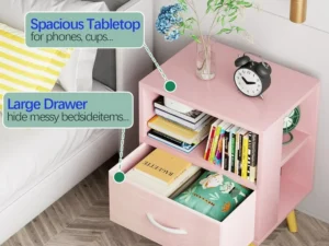 kids night stand large drawer hiding messy bedside items and toys