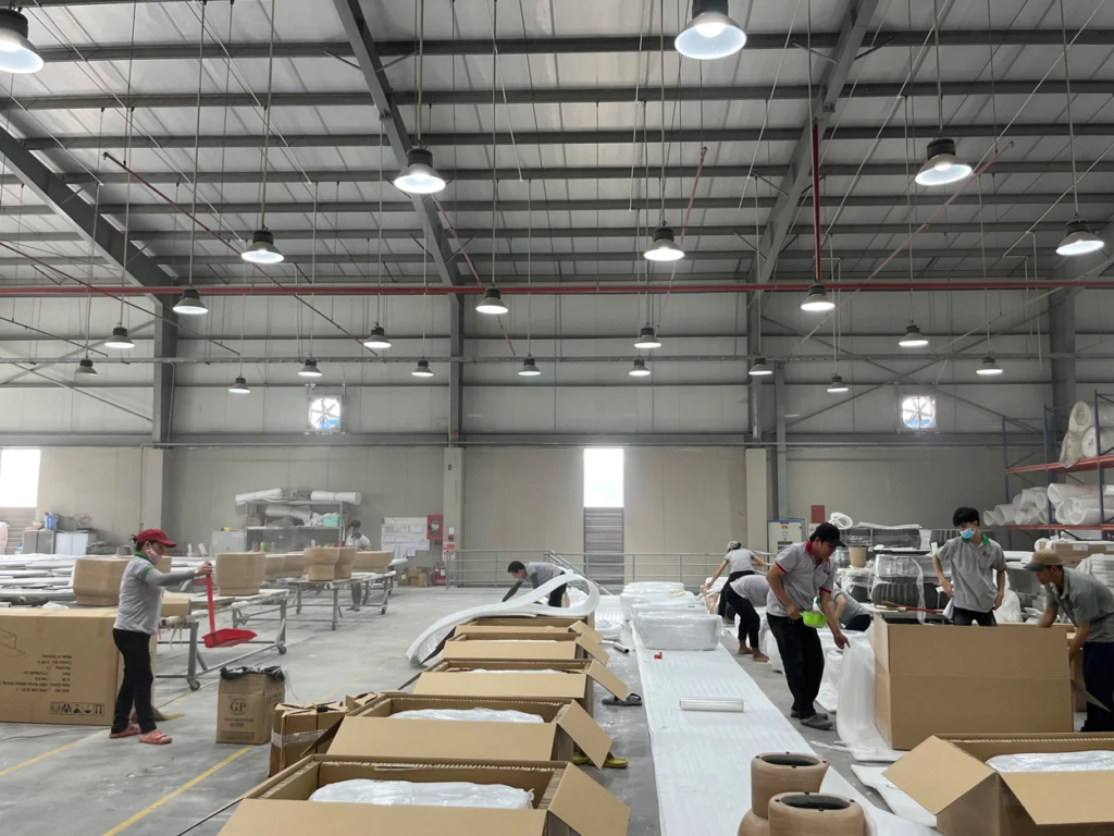 Flat-pack living room furniture cartons with corner protection, foam, film wrap, and QC checklist for B2B shipping