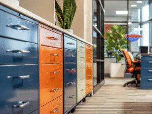 Premium lockable storage filing cabinet in modern home office setting (RTA flat-pack)