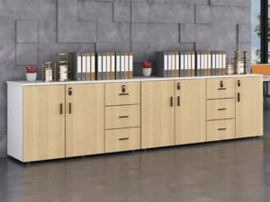 Locking filing storage cabinet credenza with drawers for modern office organization