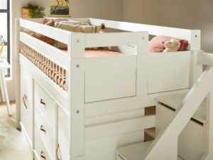 loft bed with stairs storage drawers cabinets kids bedroom furniture KD flat pack