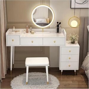 Modern vanity dressing table front view with mirror and lights