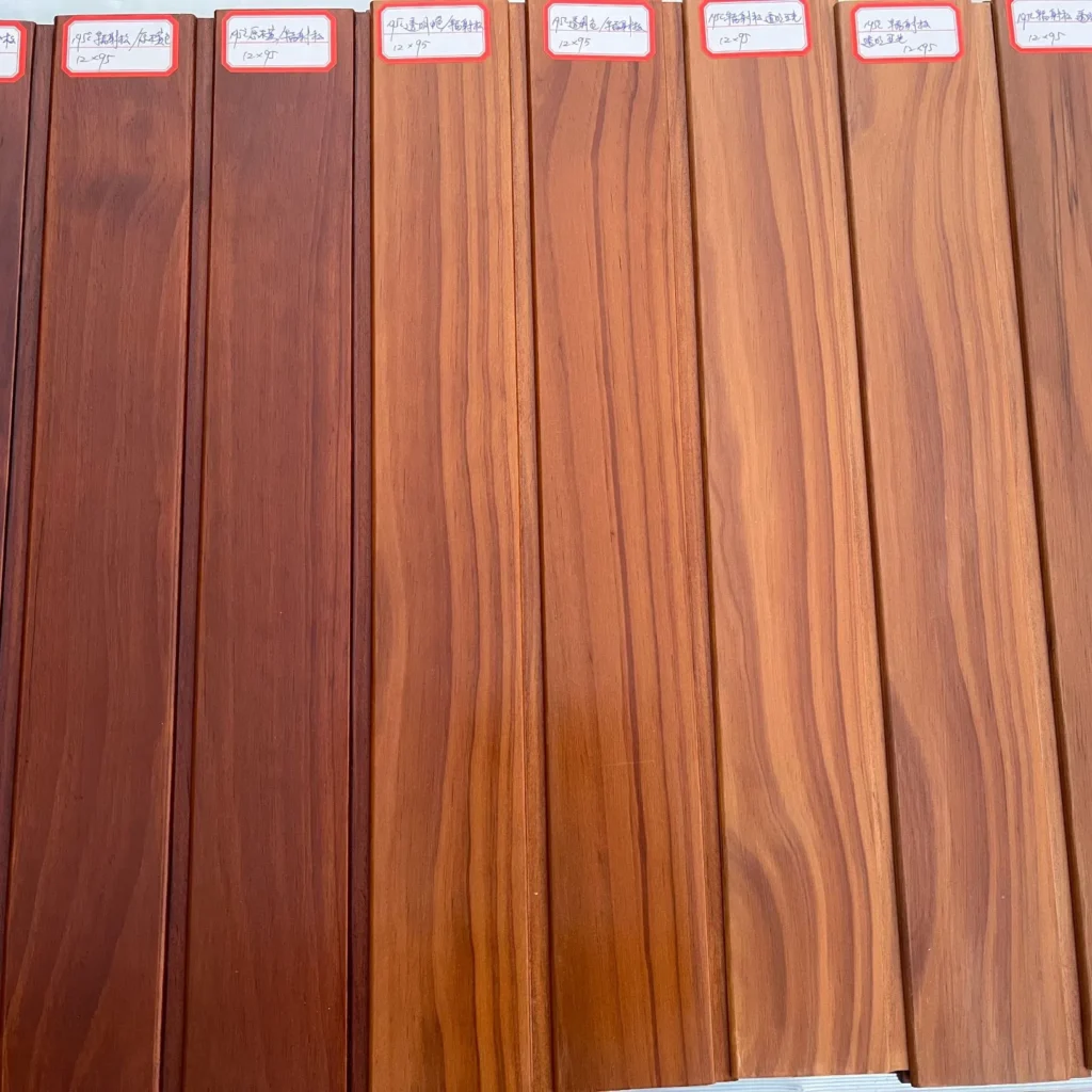 Natural wood grain texture used in luxury hotel bedroom furniture.