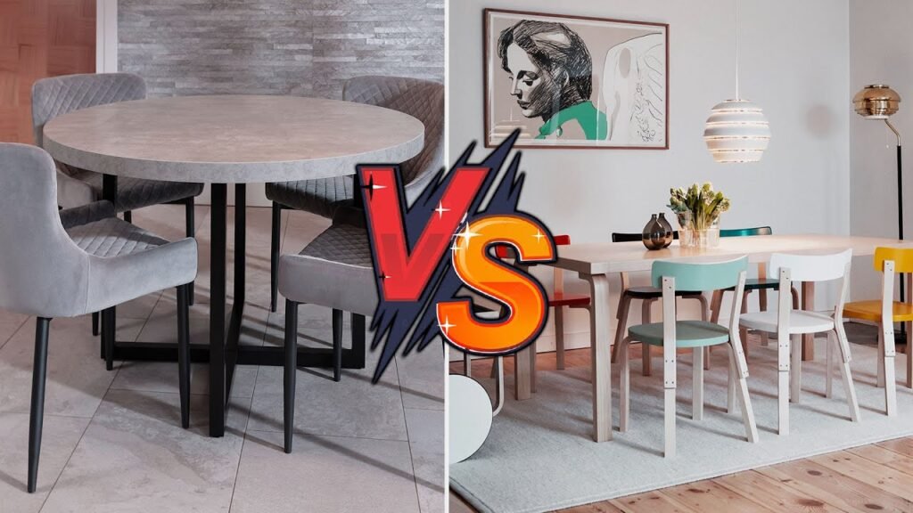 comparison of a round dining table and a rectangular dining table in a compact dining room