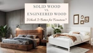 Comparison between solid wood and engineered wood used in hotel bedroom furniture.