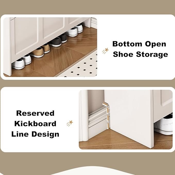 Lower shoe rack space under thin shoe cabinet for quick-access everyday pairs
