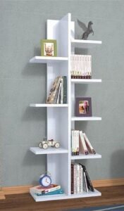 Staggered book shelf design showing zigzag book shelving layout