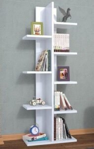 Staggered book shelf design showing zigzag book shelving layout