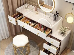 Modern vanity dressing table with HD lighted mirror and drawers