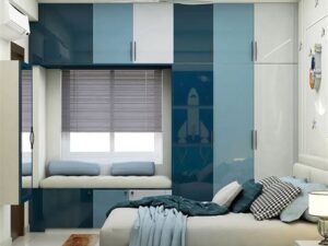 Space-saving multifunctional bed with built-in wardrobe and desk for small apartments and urban living spaces.
