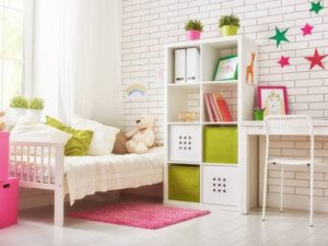 kids bedroom furniture set desk storage with bed, cube organizer, and study desk