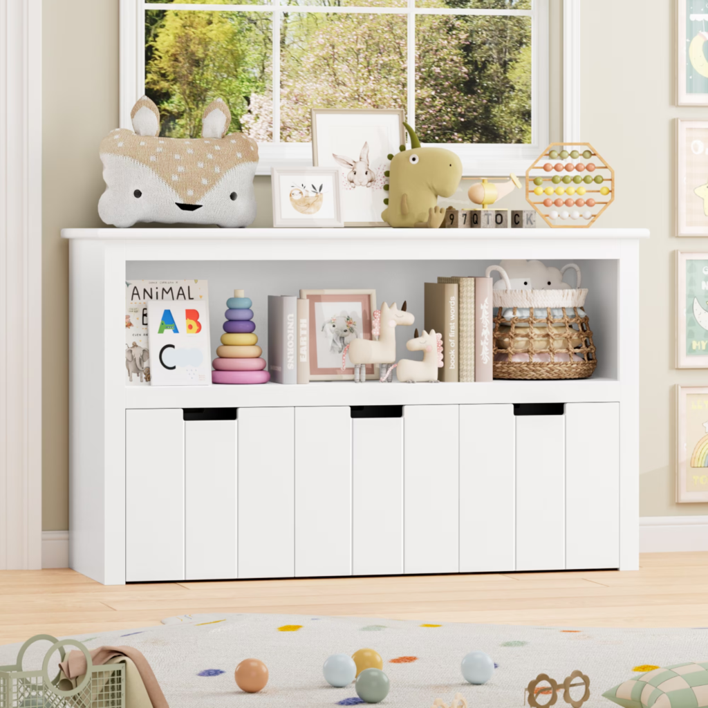 kids storage furniture cube organizer with bins for toys books and school supplies