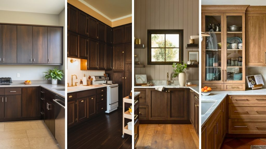 Custom dark wood kitchen cabinets with built-in storage features, perfect for luxury kitchens.