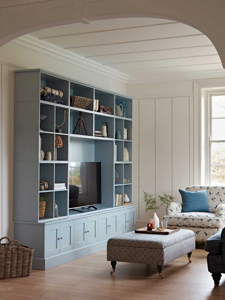 Customizable modular storage cabinet for living rooms