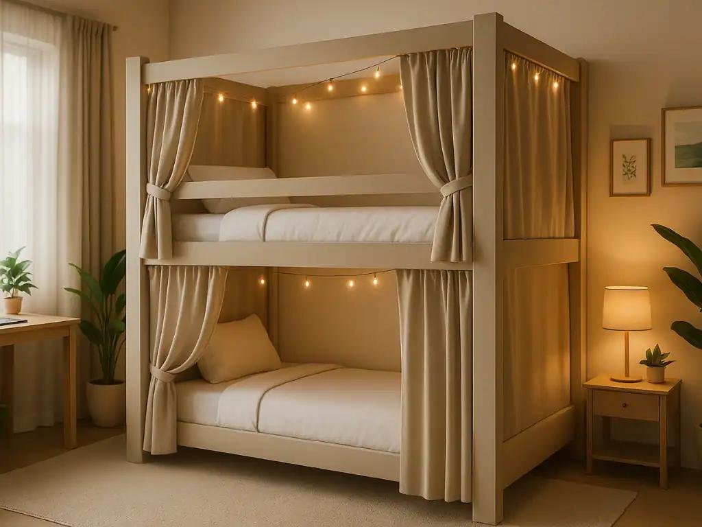 Close-up of kids furniture upper bunk guardrail and side openings to reduce fall and entrapment risks