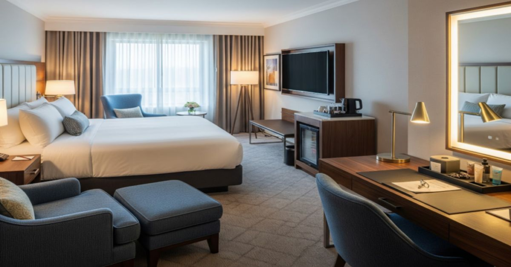 space saving furniture FF&E checklist for compact hotel rooms