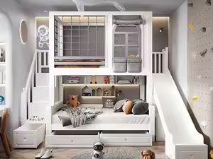 kids bunk bed with guardrails ladder kids bedroom furniture KD flat pack