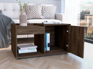 Flat-pack coffee table packaging with corner protectors, foam, and anti-scratch film for e-commerce shipping