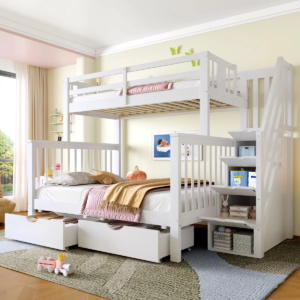 bunk bed with storage safety guardrails and book ledge kids furniture wholesale