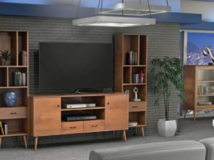 TV stand size guide showing correct width margins for 55 65 75 inch TVs