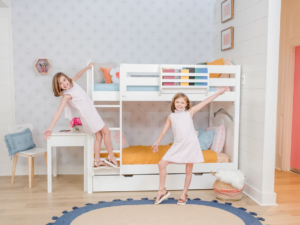 Kids furniture bunk/loft bed showing guardrails and safe access design for US ASTM and CPSC