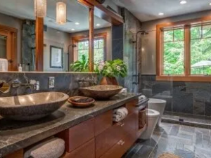 2025 bathroom vanity trends with floating and freestanding designs in walnut oak and matte black