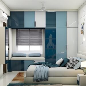 Bedroom furniture solution with storage and cabinet