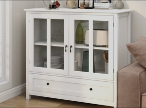Buffet cabinet with glass doors, providing an elegant storage solution with display space.