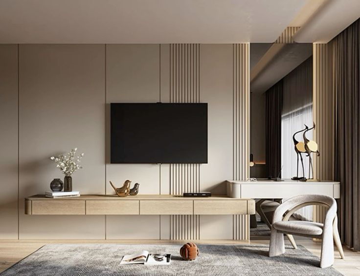 Classic solid wood TV stand in a luxury living room
