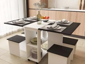 Flat pack dining room furniture set for apartment dining rooms.