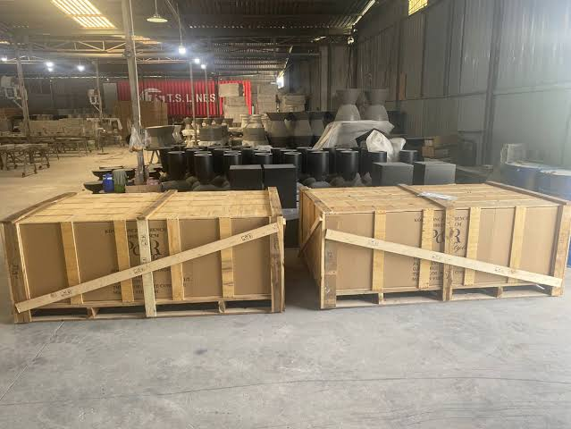 Flat pack wardrobe cartons prepared for export container loading