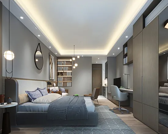 Hotel bedroom furniture project with modern plywood casegoods