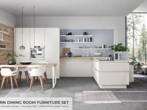 modern apartment dining furniture set with plywood tabletop and storage cabinets