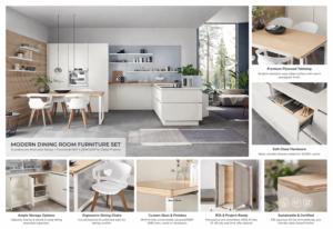 Modern apartment dining furniture set with ample storage cabinet options for organized dining essentials