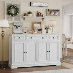Sideboard cabinet with detailed drawer slide specifications for improved function.