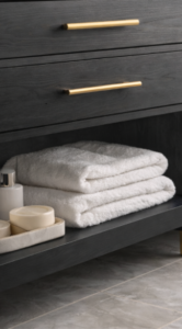 double sink bathroom vanity drawer storage detail