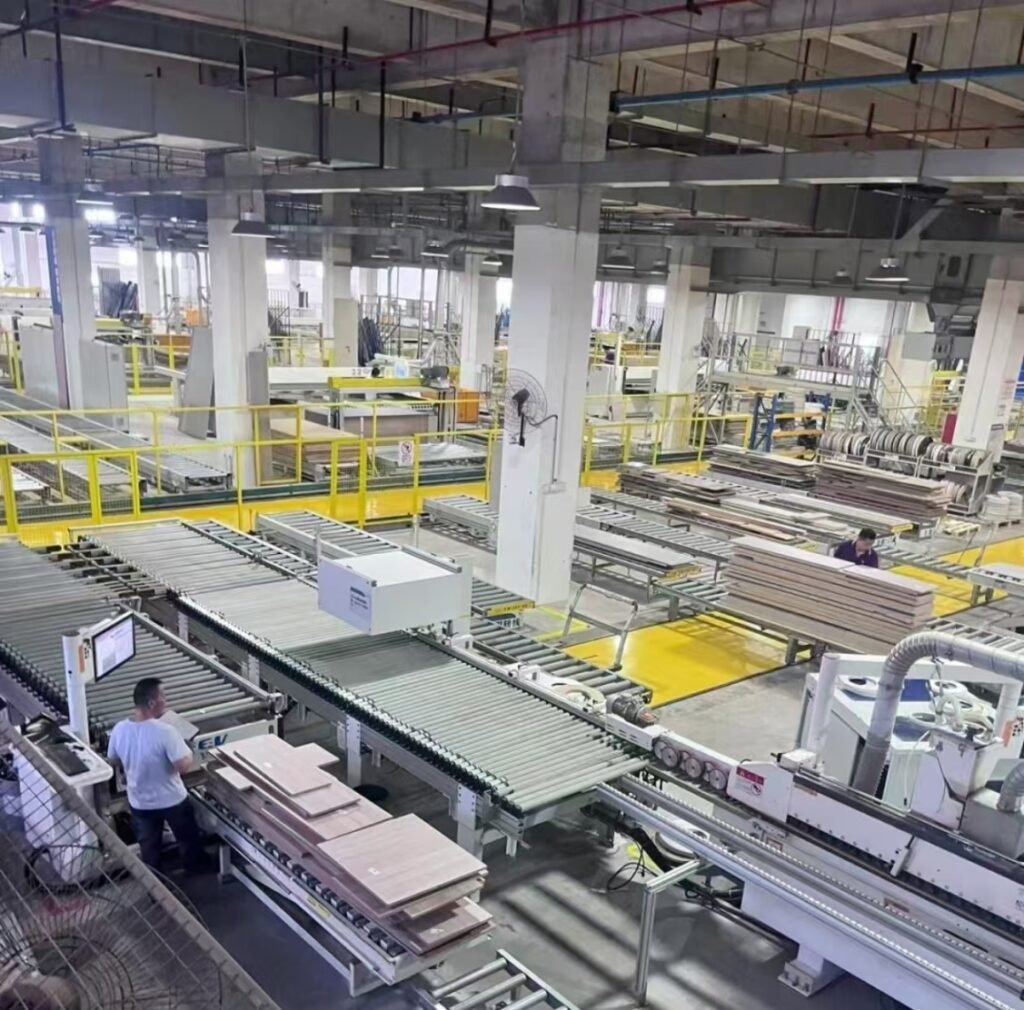 Bulk wardrobe manufacturing process in Chinese factory