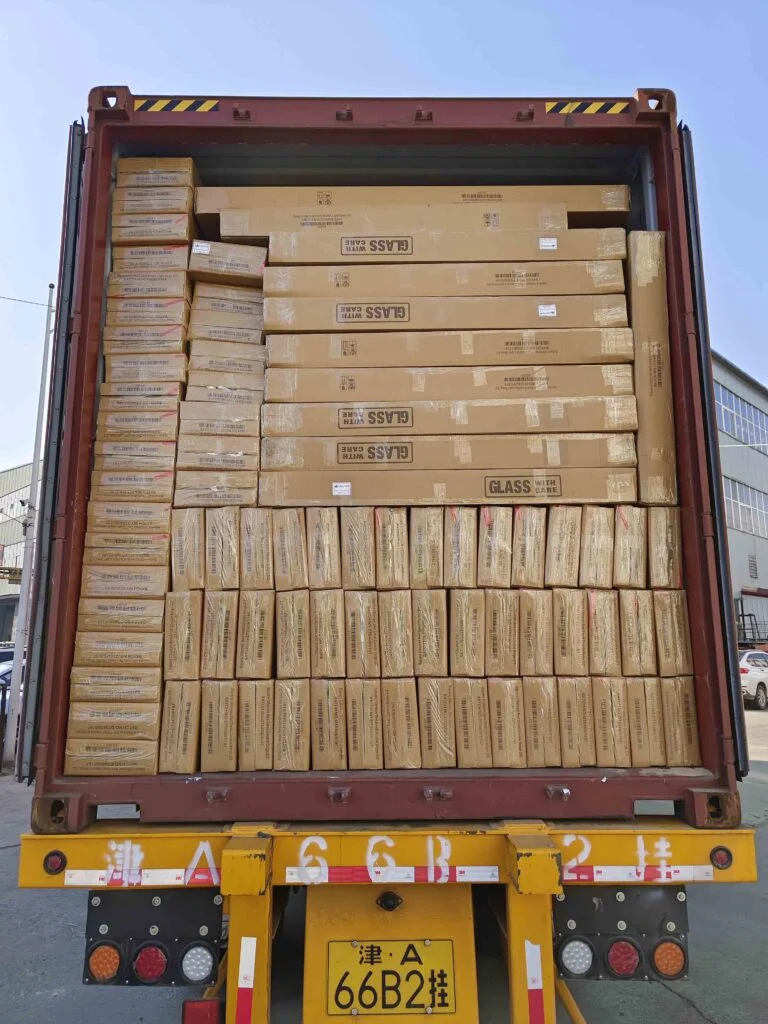 Flat pack wardrobe cartons prepared for export container loading