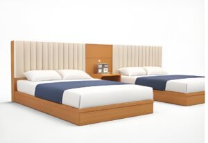 modern twin hotel bed set with upholstered headboard and wooden frame